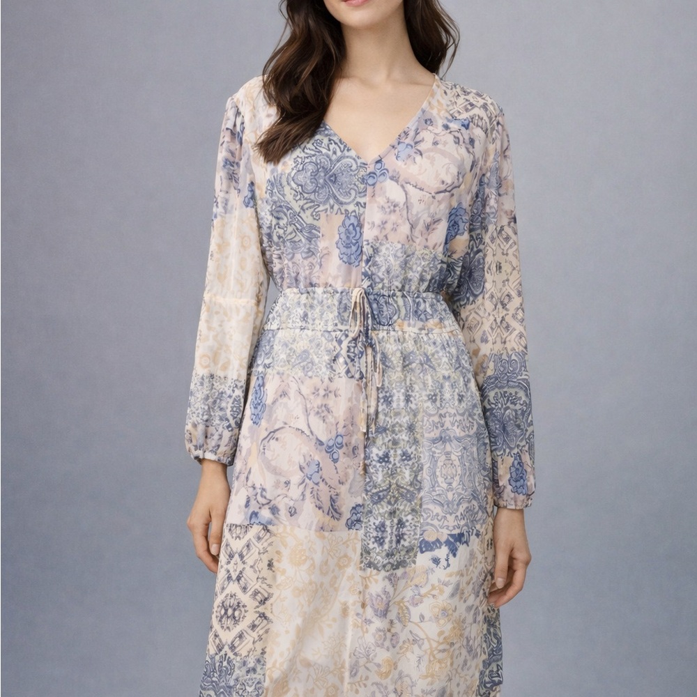 Cato Dress XL Midi Ruffle Tiered Stretch Desert Dream